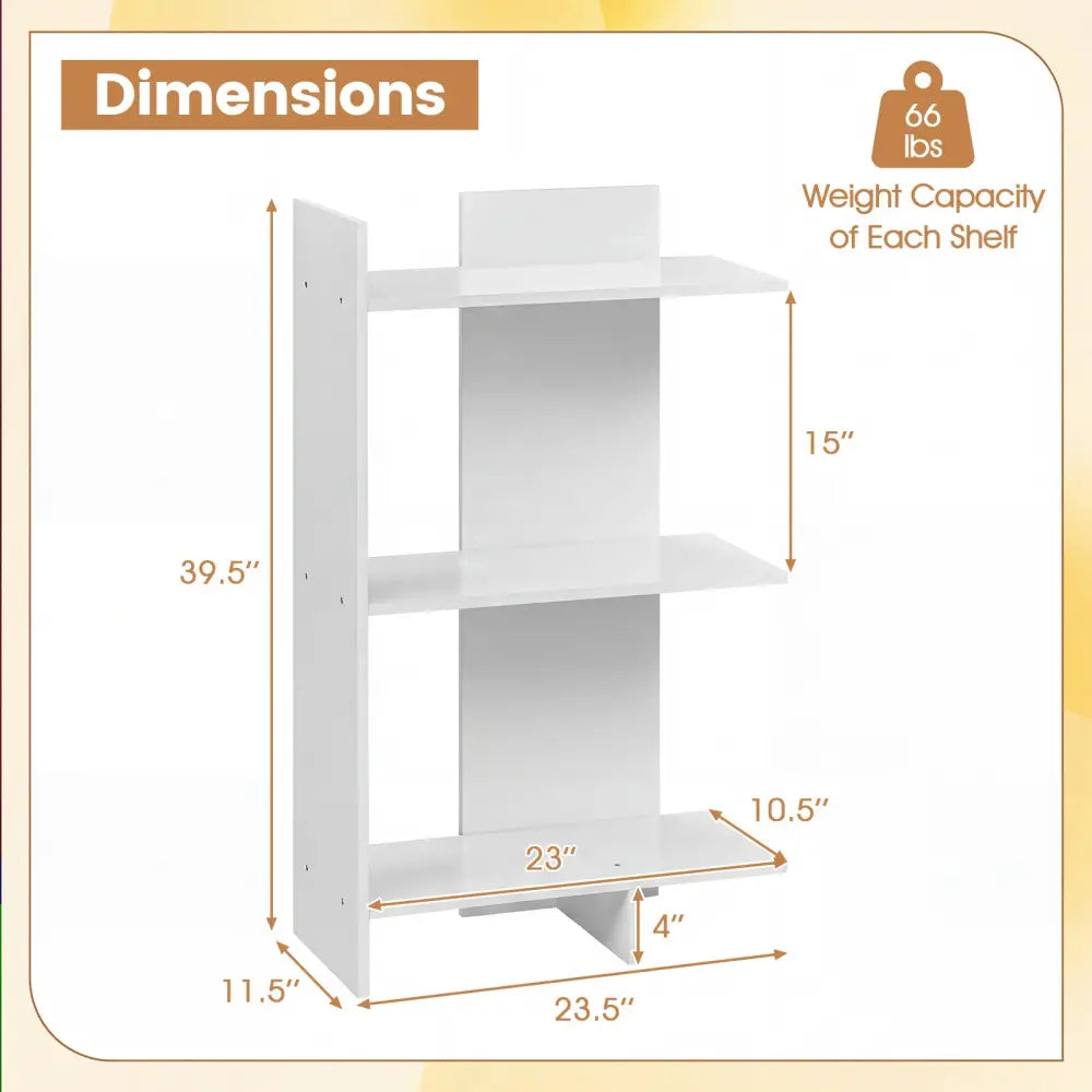 3 Tier Wooden Bookshelf with Anti-Tipping Kit-White - White - Bookcases