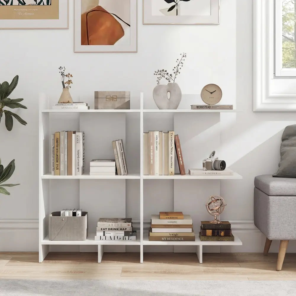 3 Tier Wooden Bookshelf with Anti-Tipping Kit-White - White - Bookcases