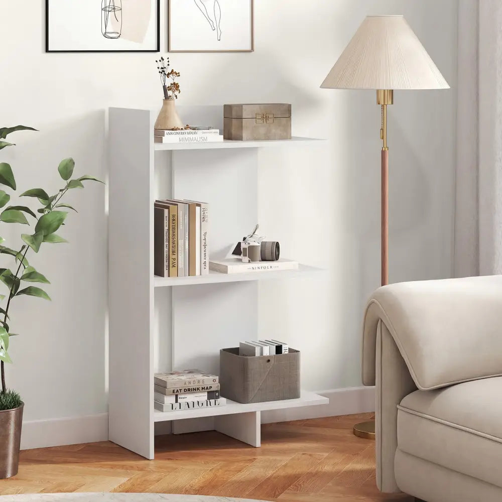 3 Tier Wooden Bookshelf with Anti-Tipping Kit-White - White - Bookcases