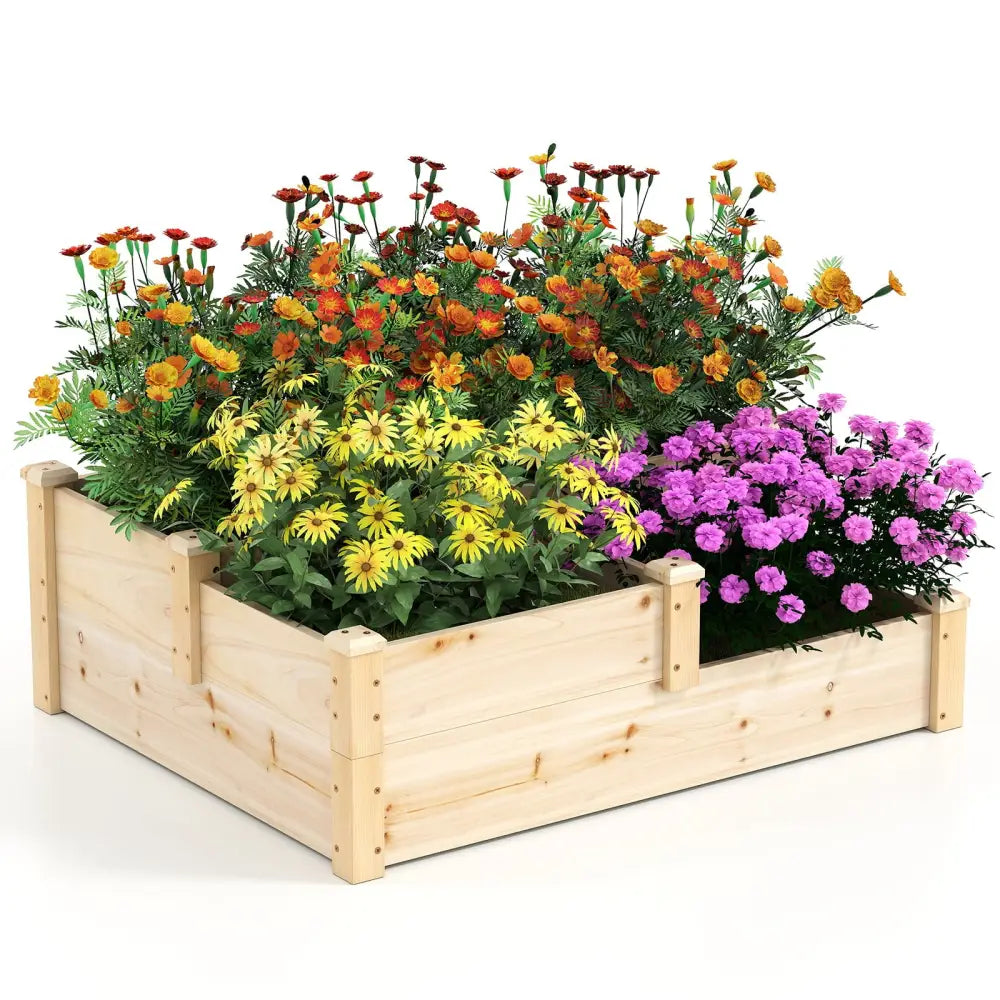 3-Tier Wooden Raised Garden Bed with Open-Ended Base-Natural - Natural - Raised Garden Beds