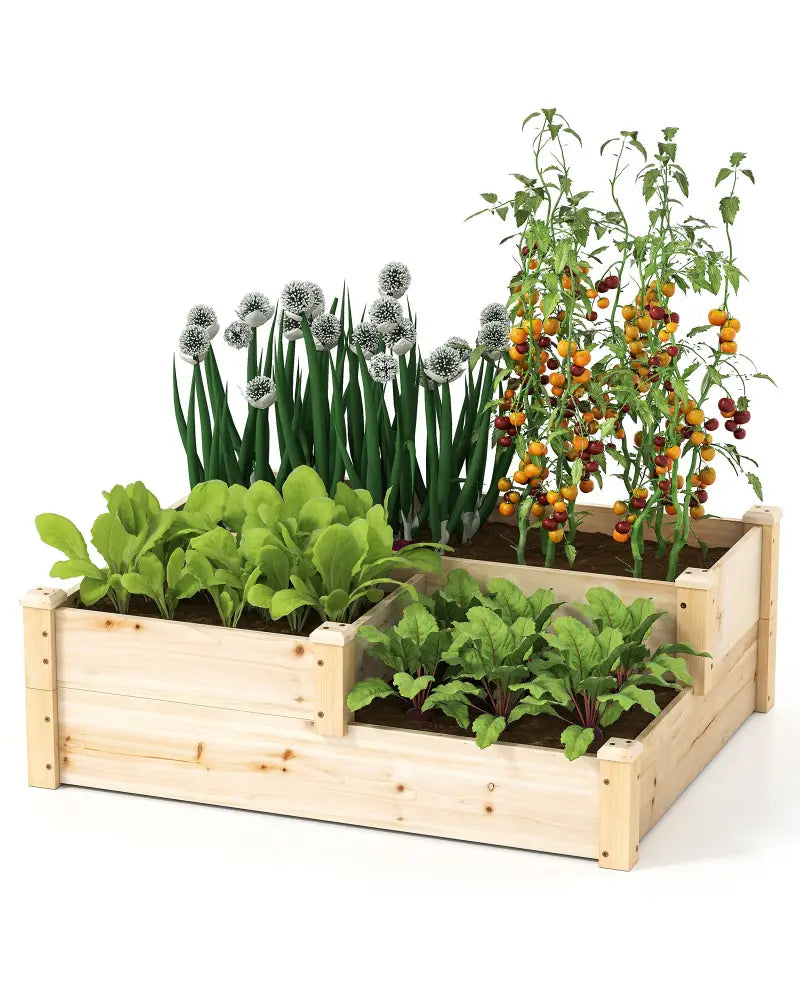 3-Tier Wooden Raised Garden Bed with Open-Ended Base-Natural - Natural - Raised Garden Beds