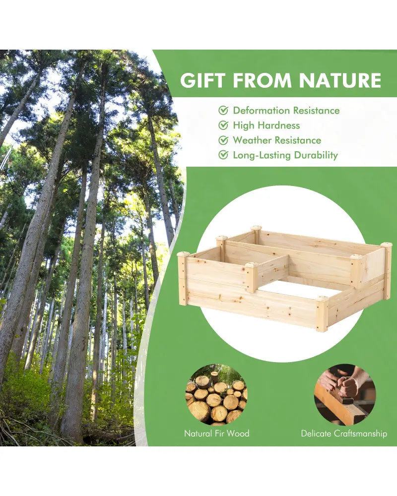 3-Tier Wooden Raised Garden Bed with Open-Ended Base-Natural - Natural - Raised Garden Beds