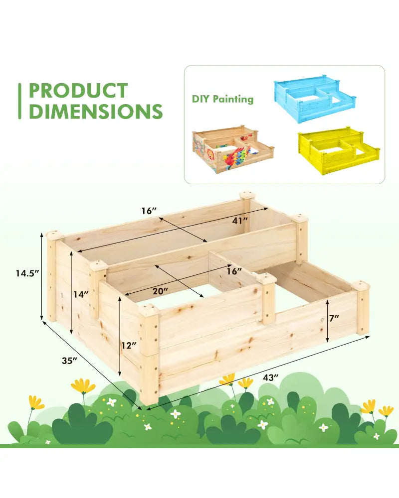 3-Tier Wooden Raised Garden Bed with Open-Ended Base-Natural - Natural - Raised Garden Beds