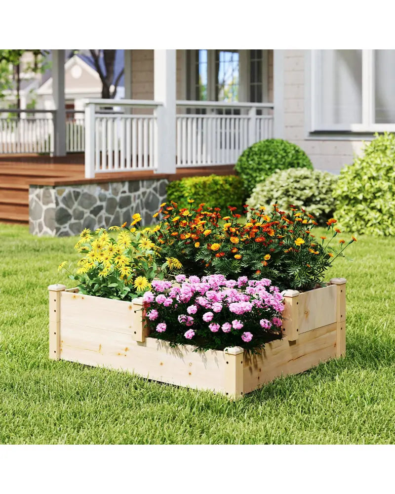 3-Tier Wooden Raised Garden Bed with Open-Ended Base-Natural - Natural - Raised Garden Beds
