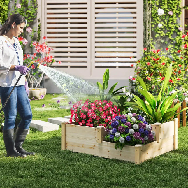 3-Tier Wooden Raised Garden Bed with Open-Ended Base-Natural - Natural - Raised Garden Beds