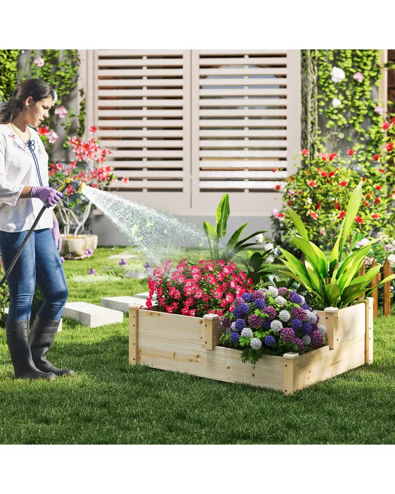 3-Tier Wooden Raised Garden Bed with Open-Ended Base-Natural - Natural - Raised Garden Beds