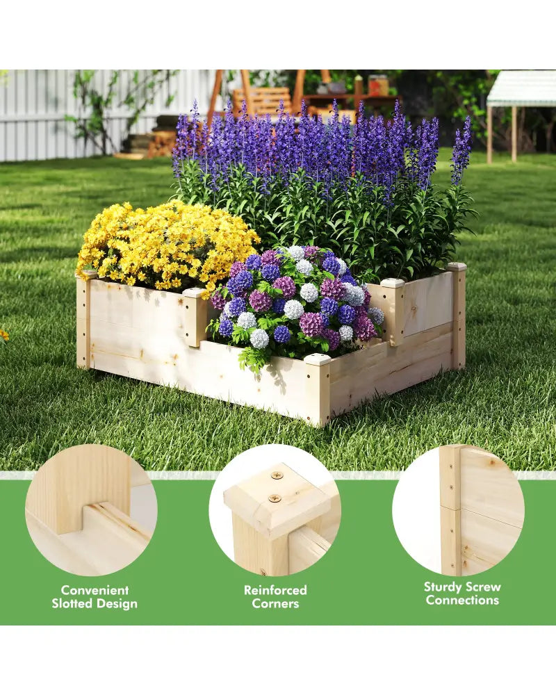 3-Tier Wooden Raised Garden Bed with Open-Ended Base-Natural - Natural - Raised Garden Beds