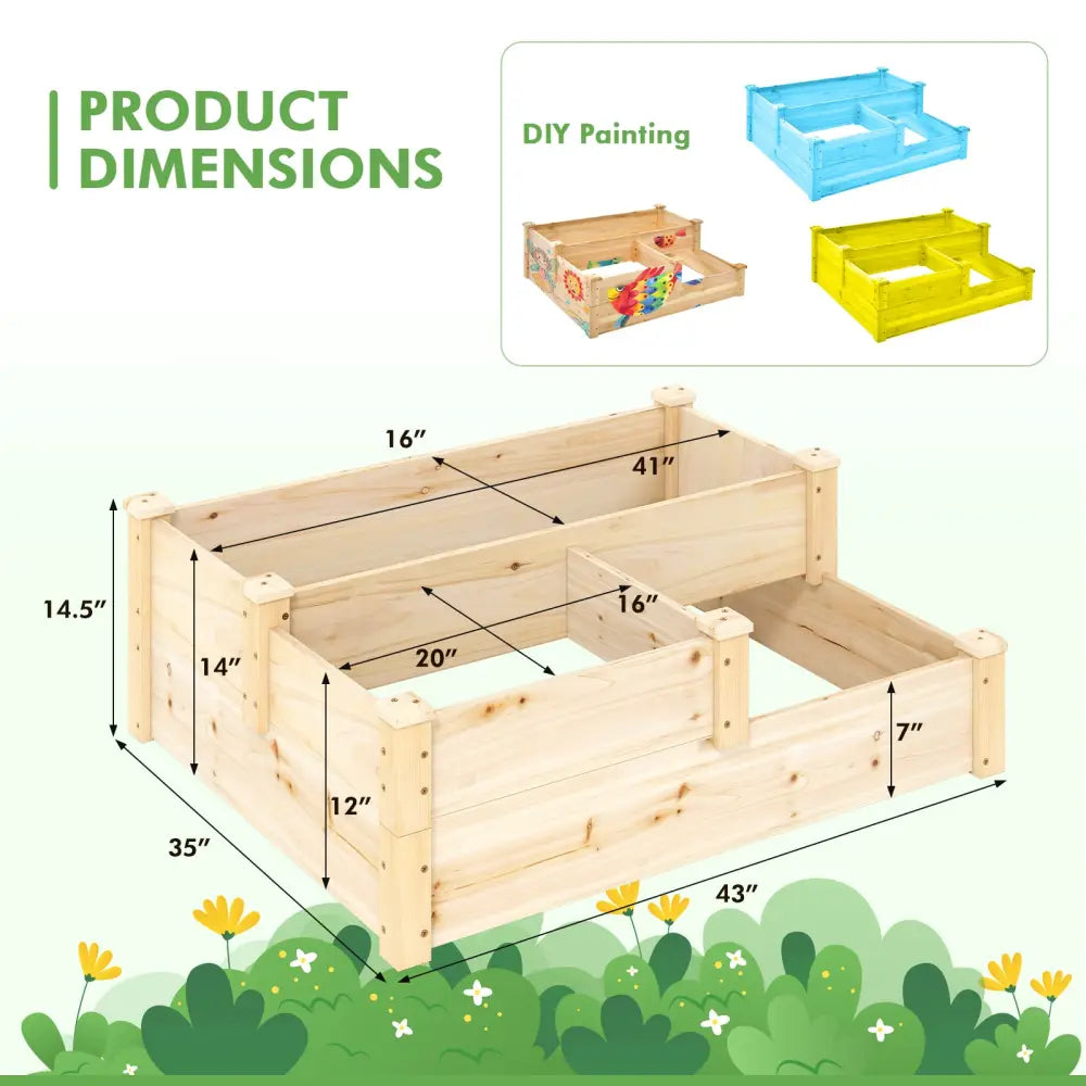3-Tier Wooden Raised Garden Bed with Open-Ended Base-Natural - Natural - Raised Garden Beds