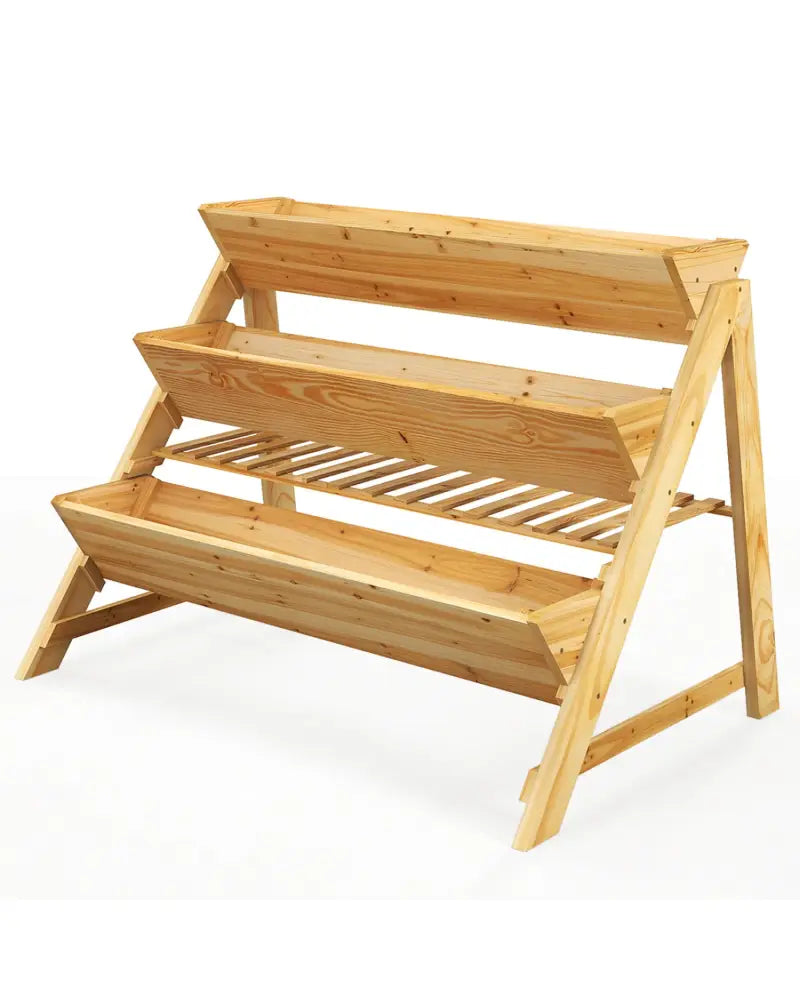 3 Tier Wooden Vertical Raised Garden Bed with Storage Shelf - Natural - Raised Garden Beds