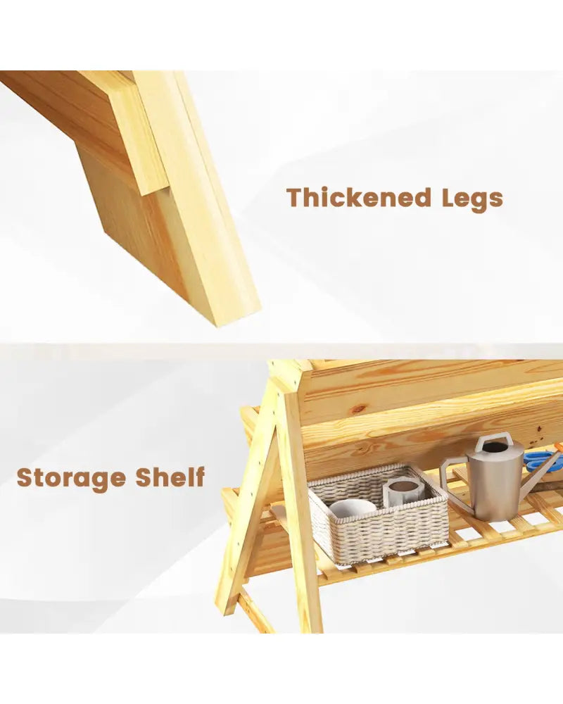 3 Tier Wooden Vertical Raised Garden Bed with Storage Shelf - Natural - Raised Garden Beds