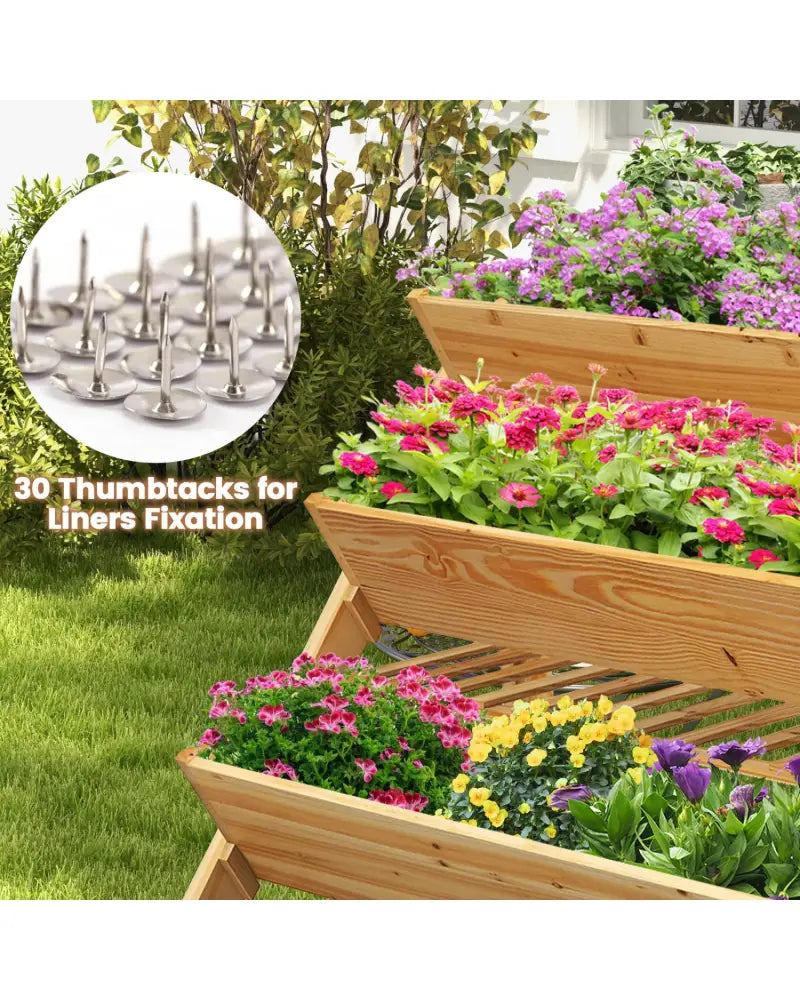 3 Tier Wooden Vertical Raised Garden Bed with Storage Shelf - Natural - Raised Garden Beds