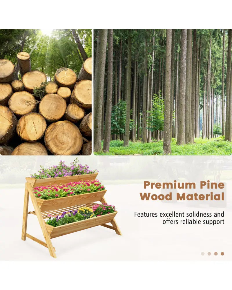 3 Tier Wooden Vertical Raised Garden Bed with Storage Shelf - Natural - Raised Garden Beds