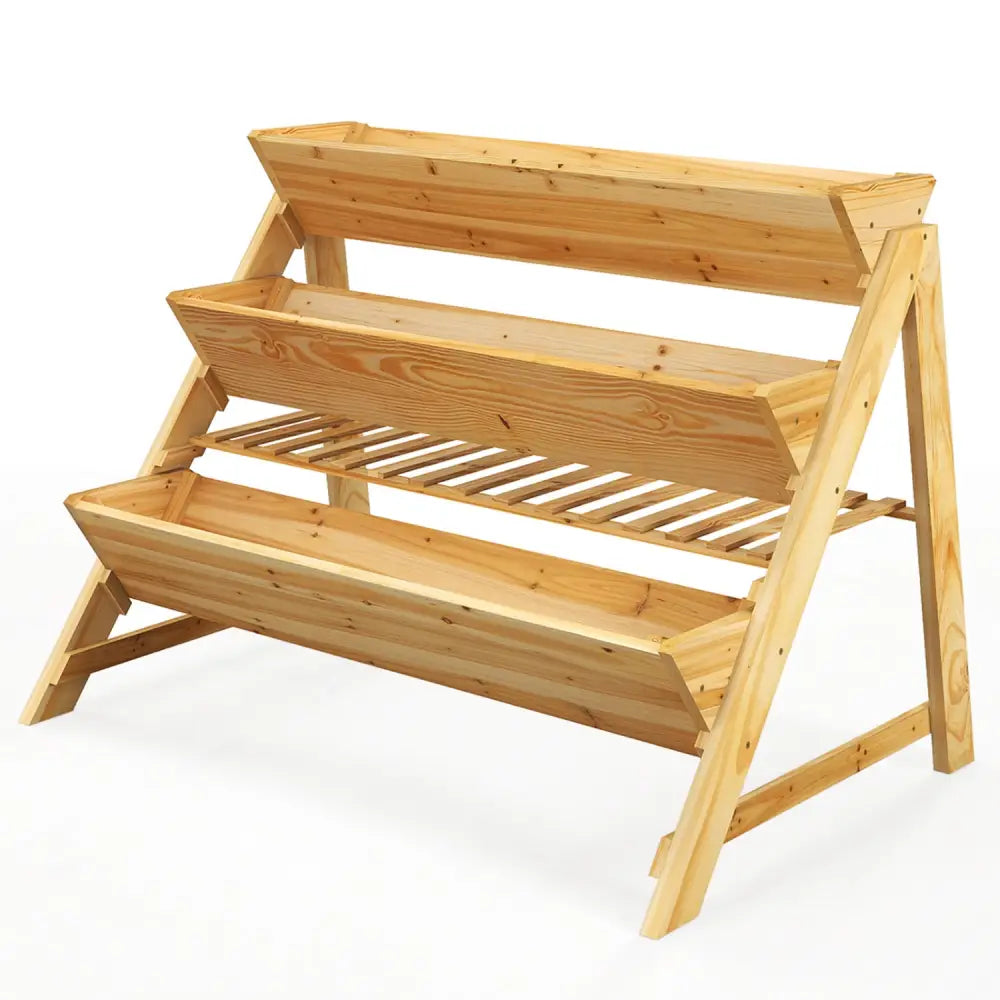 3 Tier Wooden Vertical Raised Garden Bed with Storage Shelf - Natural - Raised Garden Beds