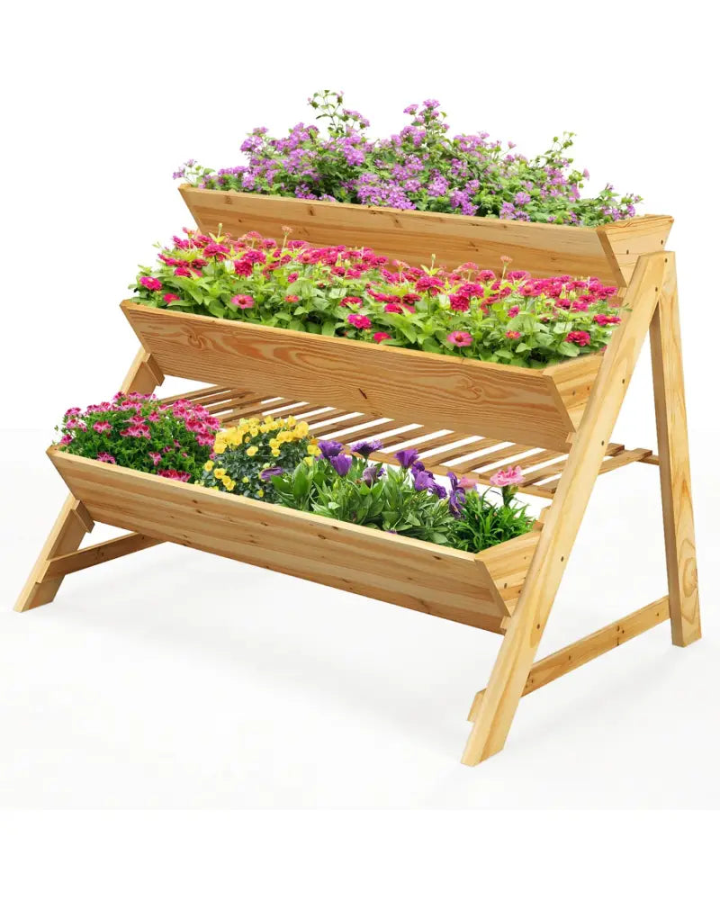 3 Tier Wooden Vertical Raised Garden Bed with Storage Shelf - Natural - Raised Garden Beds