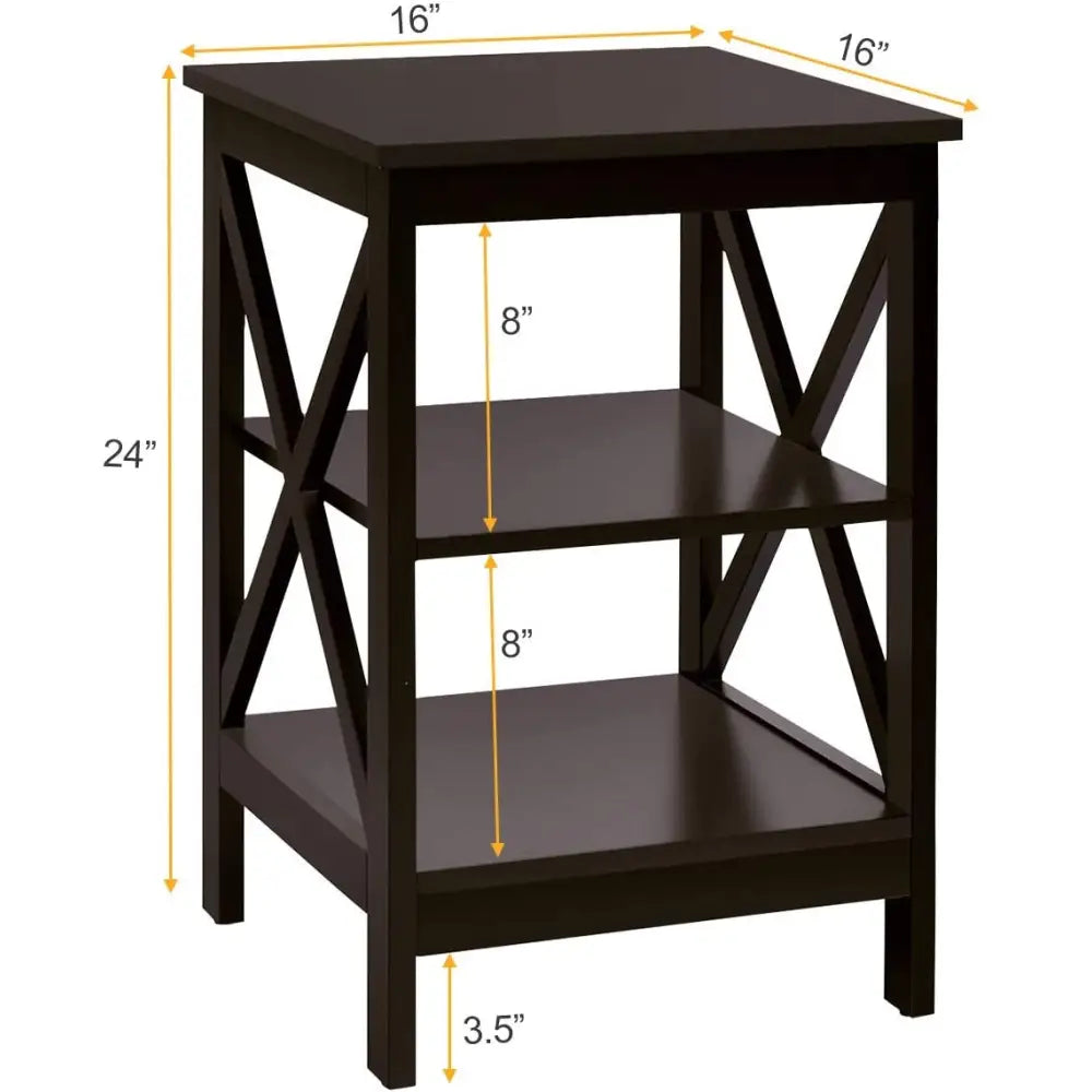 3-Tier X-Design Nightstands with Storage Shelves for Living Room Bedroom-Dark Brown - Dark Brown - End & Side Tables