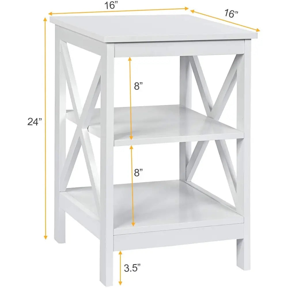 3-Tier X-Design Nightstands with Storage Shelves for Living Room Bedroom-White - White - End & Side Tables
