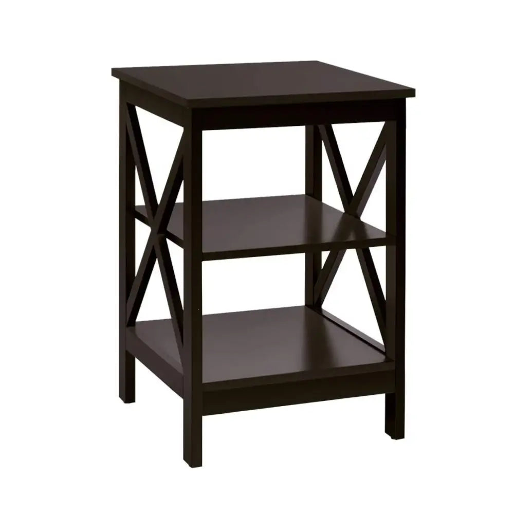 3-Tier X-Design Nightstands with Storage Shelves for Living Room Bedroom-Dark Brown - Dark Brown - End & Side Tables