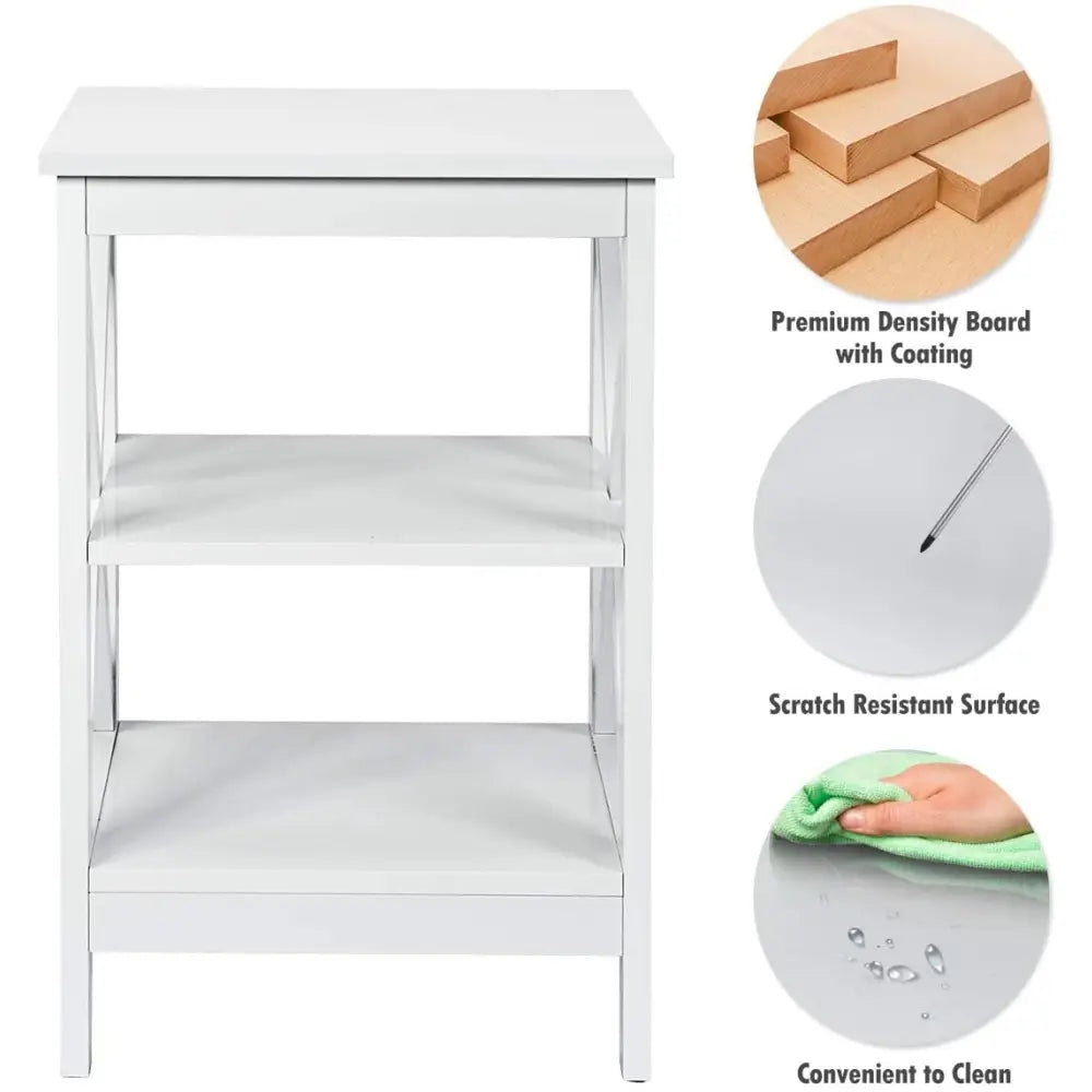 3-Tier X-Design Nightstands with Storage Shelves for Living Room Bedroom-White - White - End & Side Tables