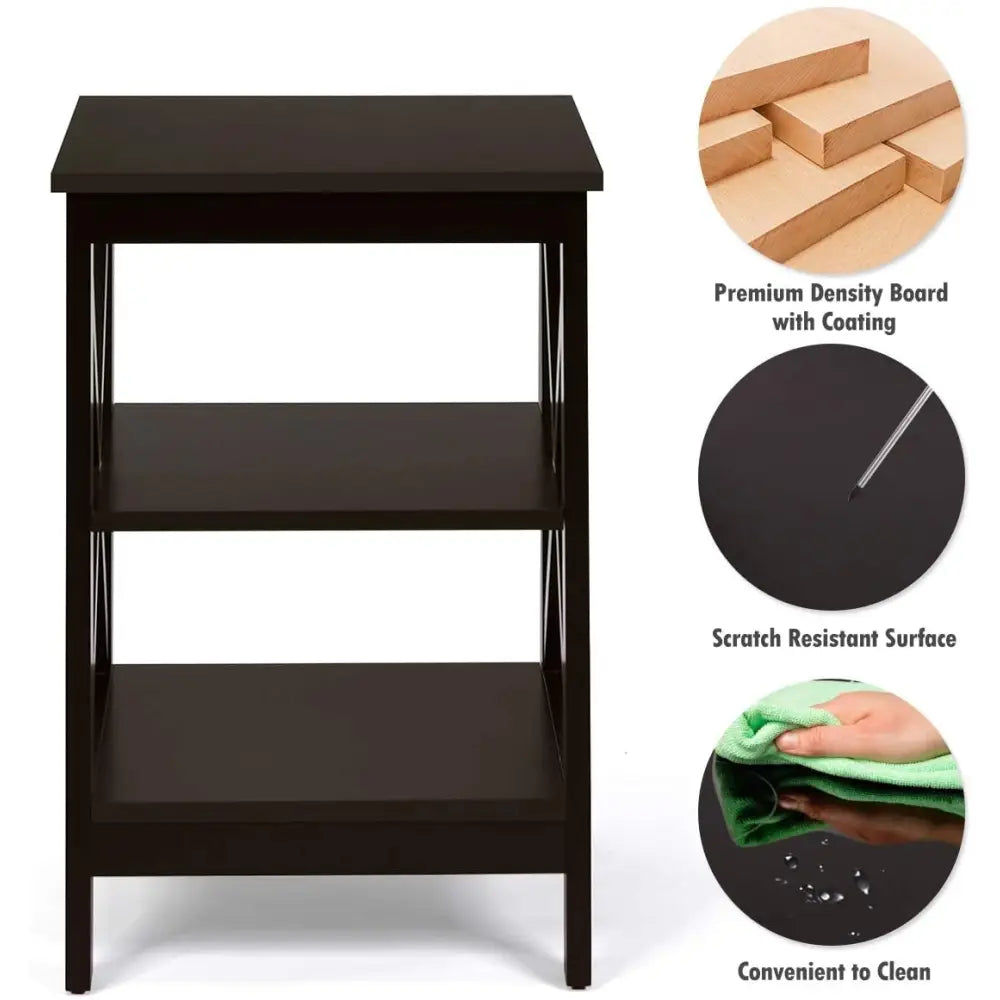 3-Tier X-Design Nightstands with Storage Shelves for Living Room Bedroom-Dark Brown - Dark Brown - End & Side Tables