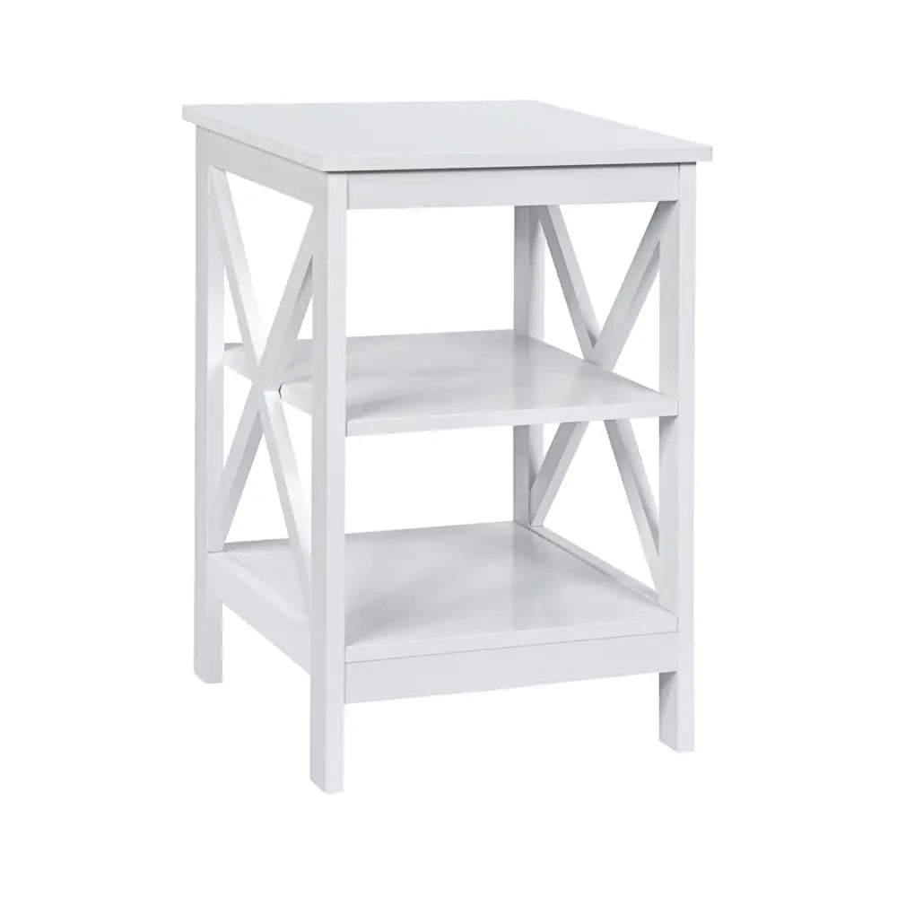 3-Tier X-Design Nightstands with Storage Shelves for Living Room Bedroom-White - White - End & Side Tables