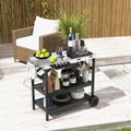 3 Tiers Foldable Outdoor Cart on 2 Wheels with Phone Holder-Black - Black - Outdoor Grills