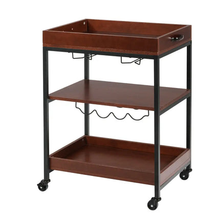3 Tiers Kitchen Island Serving Bar Cart with Glasses Holder and Wine Bottle Rack Costway