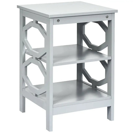 3 Tiers Nightstand Sofa Side End Accent Table-Gray Costway