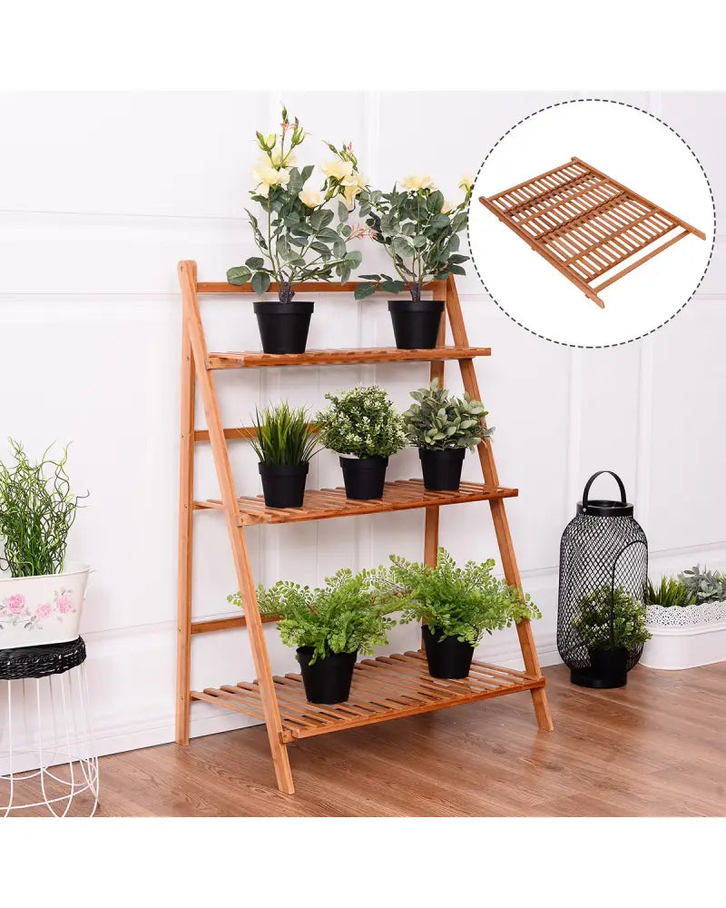 3 Tiers Outdoor Stand Bamboo Flower Pot Shelf - Natural - Plant Stands