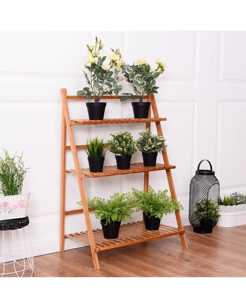 3 Tiers Outdoor Stand Bamboo Flower Pot Shelf - Natural - Plant Stands