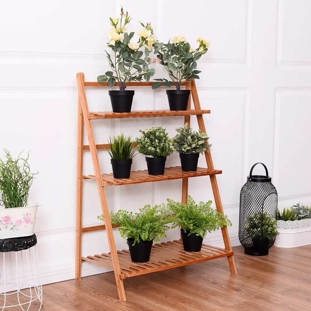 3 Tiers Outdoor Stand Bamboo Flower Pot Shelf - Natural - Plant Stands