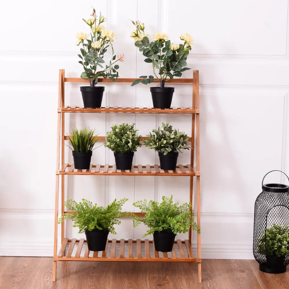 3 Tiers Outdoor Stand Bamboo Flower Pot Shelf - Natural - Plant Stands