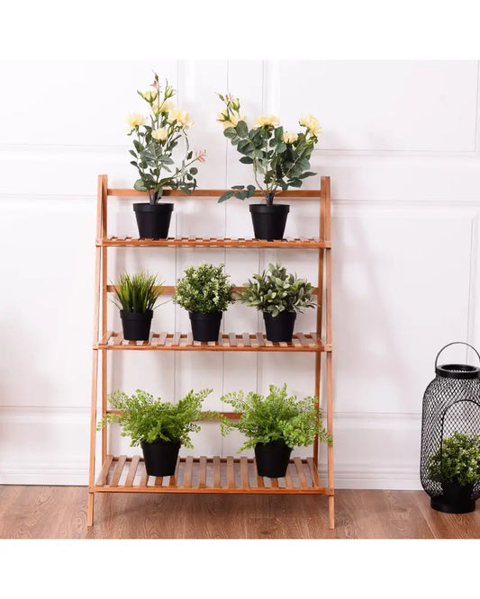 3 Tiers Outdoor Stand Bamboo Flower Pot Shelf - Natural - Plant Stands