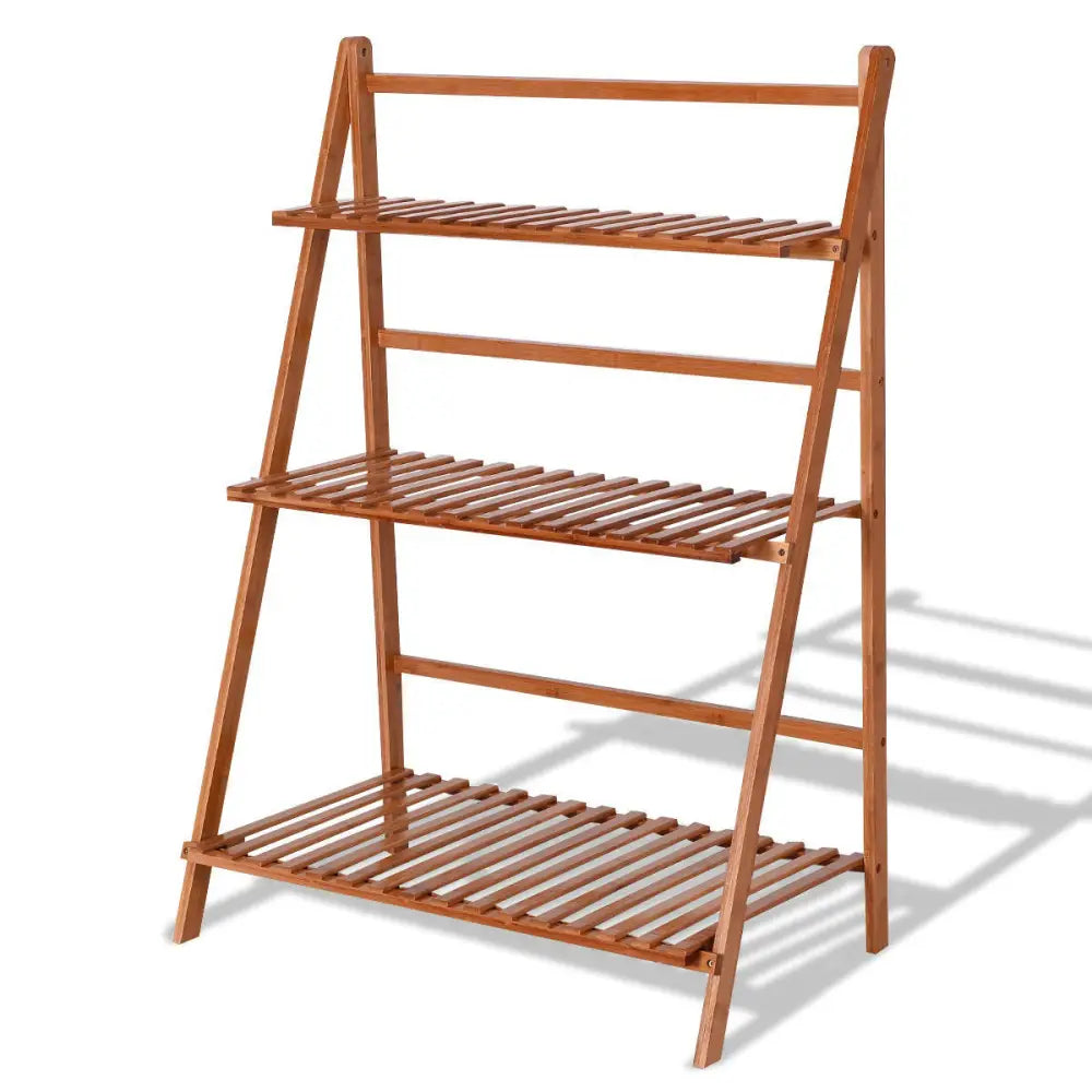 3 Tiers Outdoor Stand Bamboo Flower Pot Shelf - Natural - Plant Stands