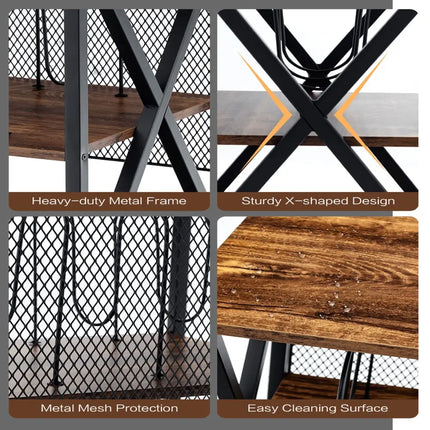 3 Tiers Vintage Style Rolling End Table with 3 Dividers for Albums-Brown Costway