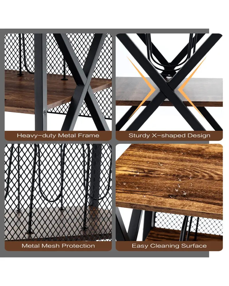 3 Tiers Vintage Style Rolling End Table with 3 Dividers for Albums-Brown - Brown - End & Side Tables