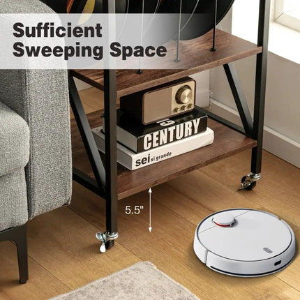 3 Tiers Vintage Style Rolling End Table with 3 Dividers for Albums-Brown Costway