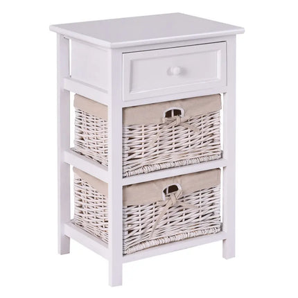 3 Tiers Wooden Storage Nightstand with 2 Baskets and 1 Drawer-white - White - Nightstands
