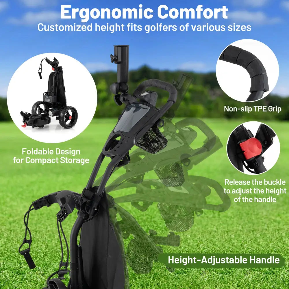 3 Wheel Golf Bag Cart with Adjustable Handle and 9 Speed Settings - Golf