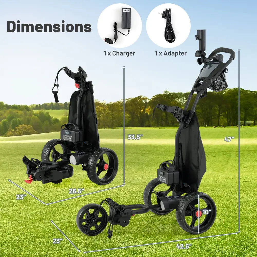 3 Wheel Golf Bag Cart with Adjustable Handle and 9 Speed Settings - Golf
