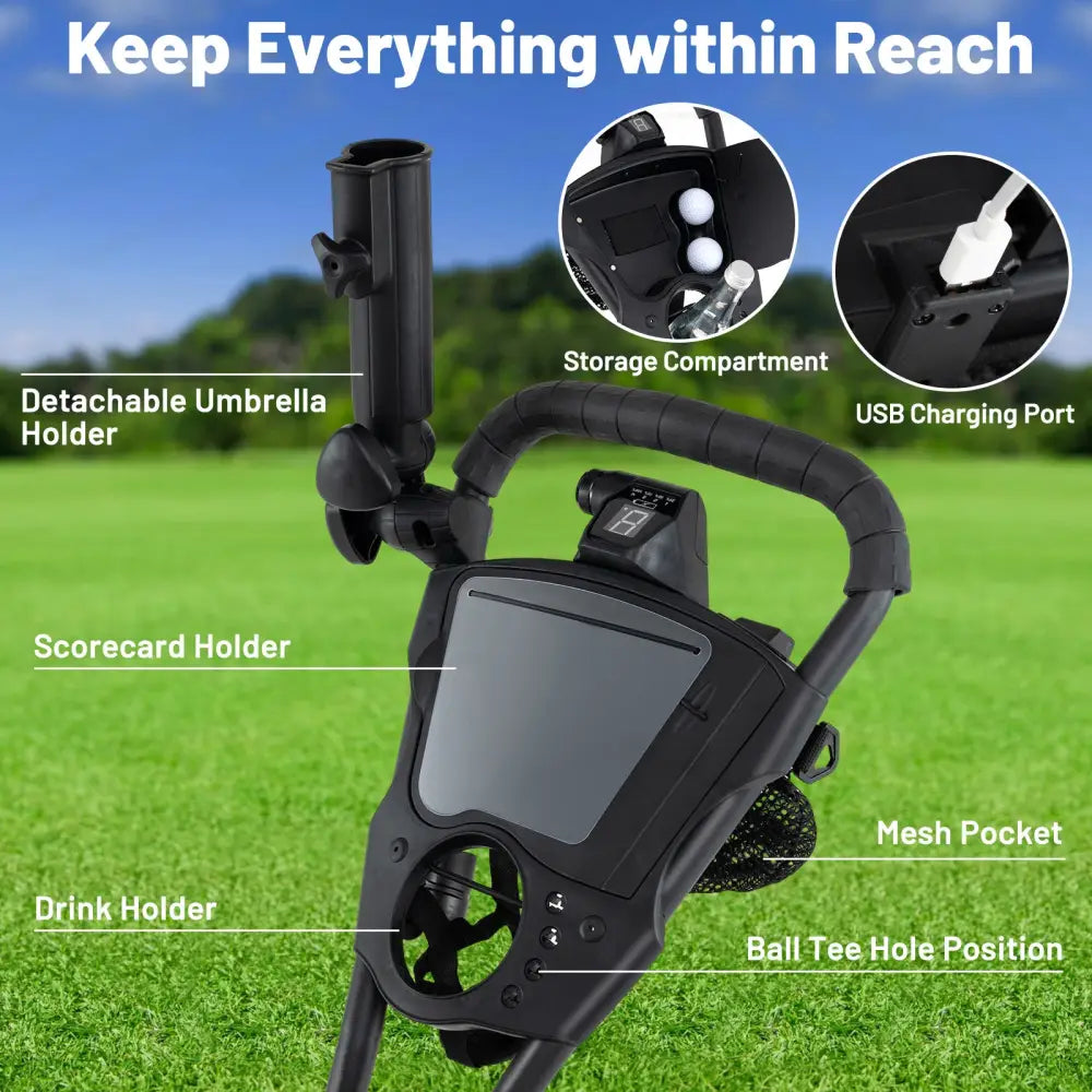 3 Wheel Golf Bag Cart with Adjustable Handle and 9 Speed Settings - Golf