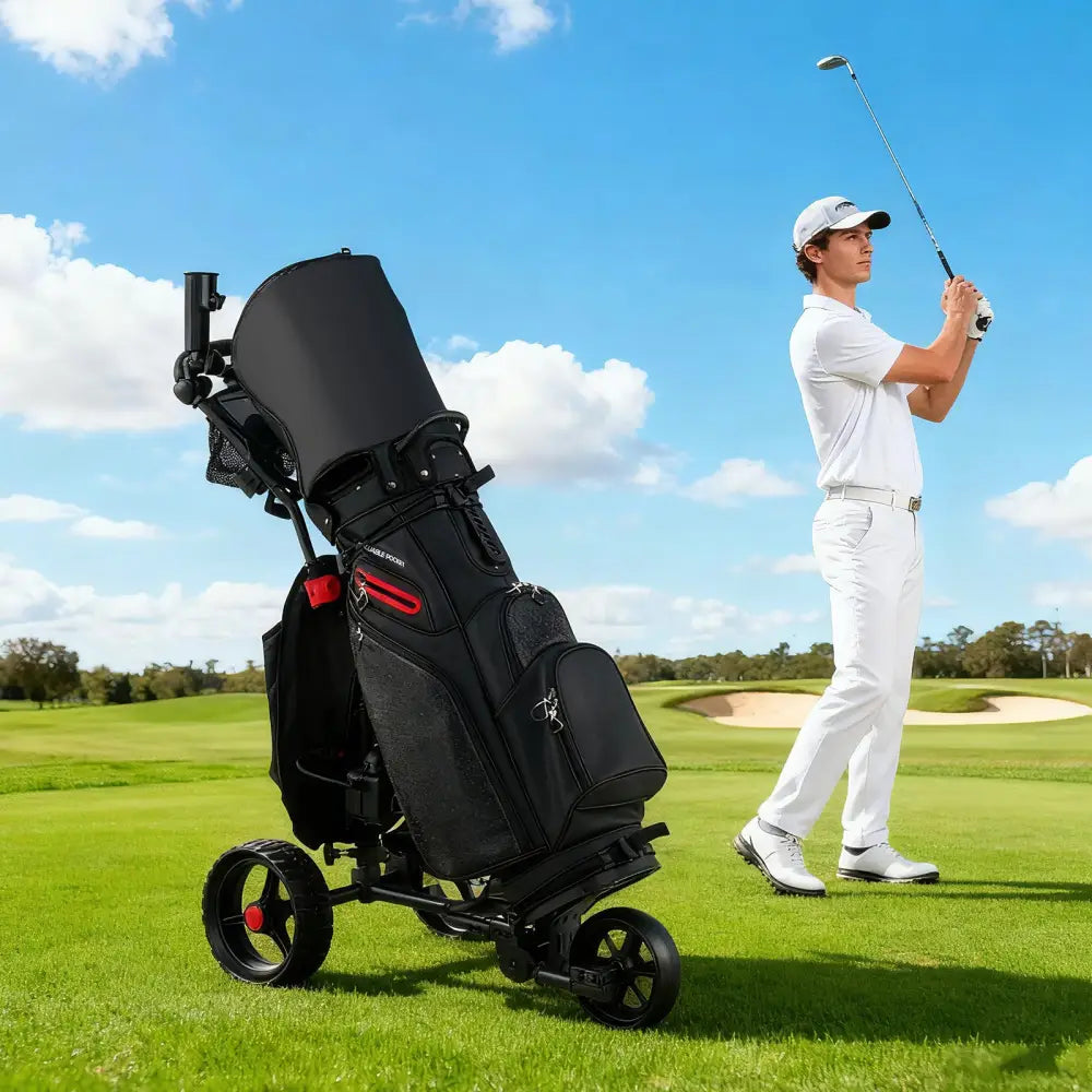 3 Wheel Golf Bag Cart with Adjustable Handle and 9 Speed Settings - Golf
