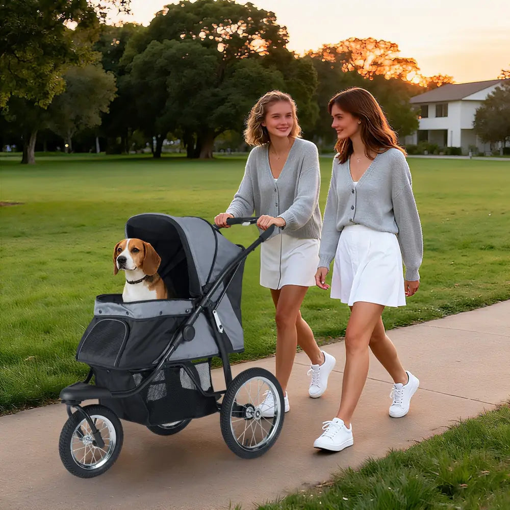 3-Wheel Pet Stroller for Small and Medium Dogs Foldable Cat Stroller Jogger-Gray - Gray - Dog Supplies