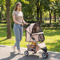 3 Wheel Pet Stroller for Small Dogs Cats up to 33 LBS-Beige - Beige - Dog Supplies