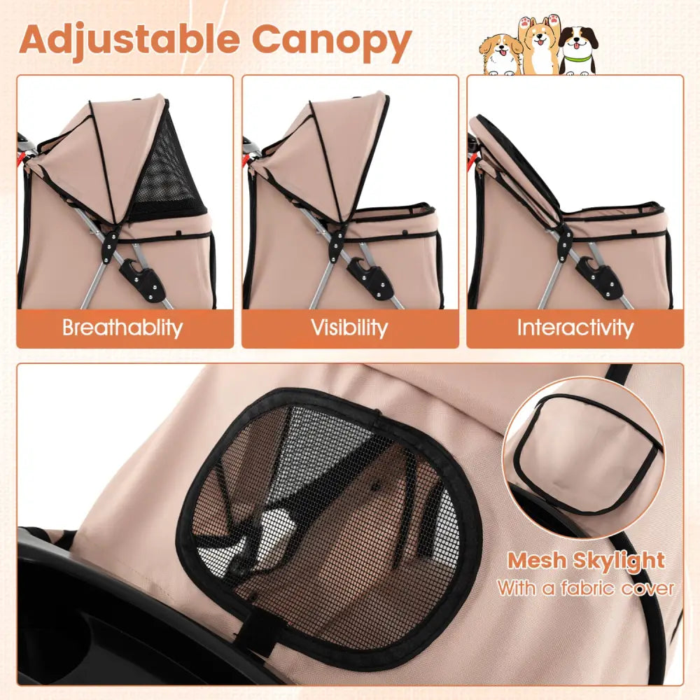 3 Wheel Pet Stroller for Small Dogs Cats up to 33 LBS-Beige - Beige - Dog Supplies