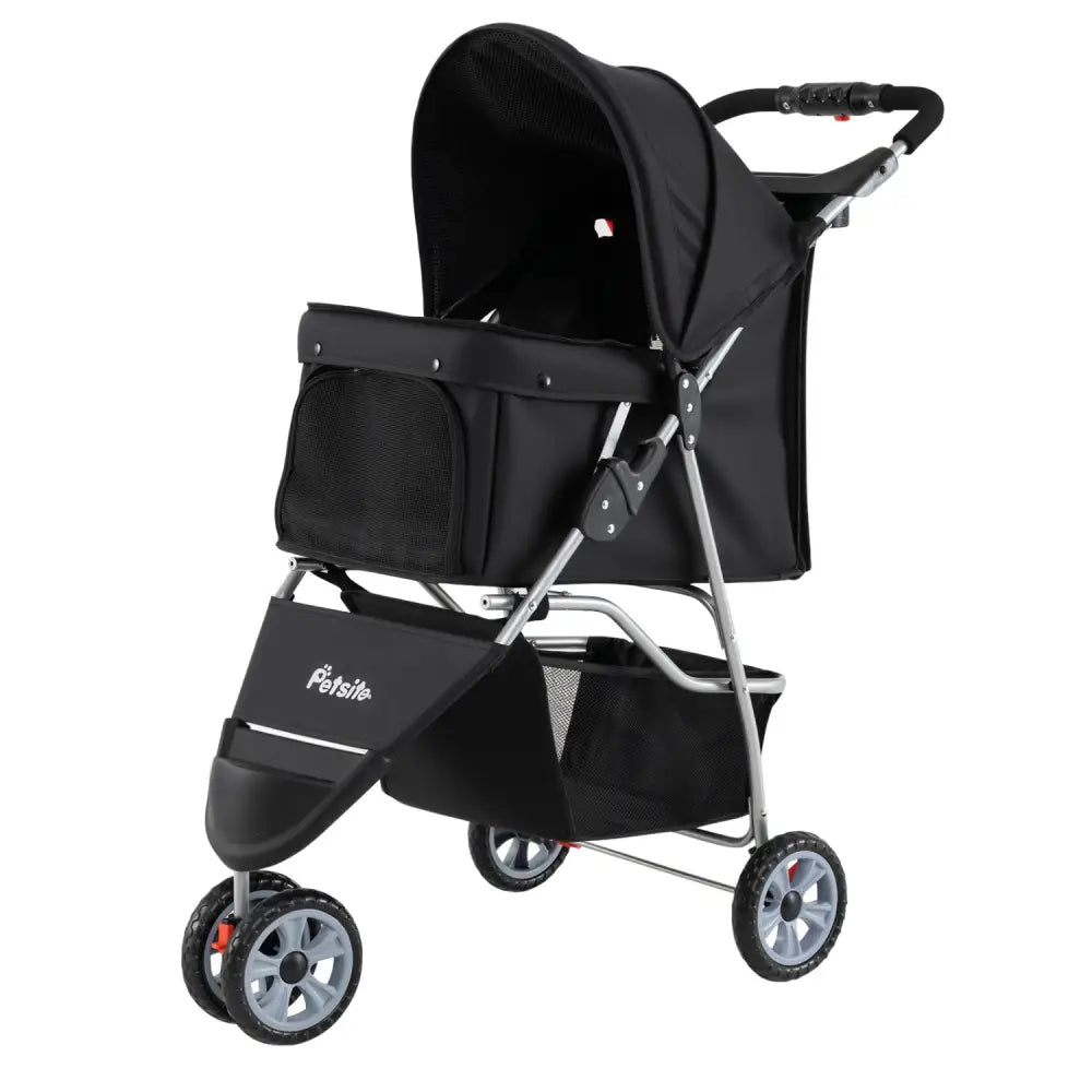3 Wheel Pet Stroller for Small Dogs Cats up to 33 LBS-Black - Black - Dog Supplies
