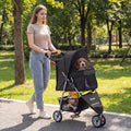 3 Wheel Pet Stroller for Small Dogs Cats up to 33 LBS-Black - Black - Dog Supplies