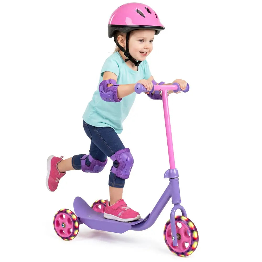3 Wheels Scooter for Kids Age 2+ with LED Light-Up Wheels and Wide Anti-Slip Deck-Purple - Purple - Scooters