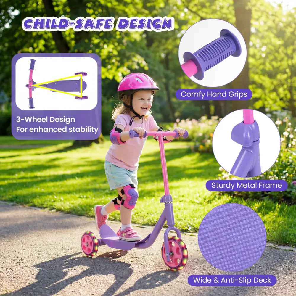 3 Wheels Scooter for Kids Age 2+ with LED Light-Up Wheels and Wide Anti-Slip Deck-Purple - Purple - Scooters