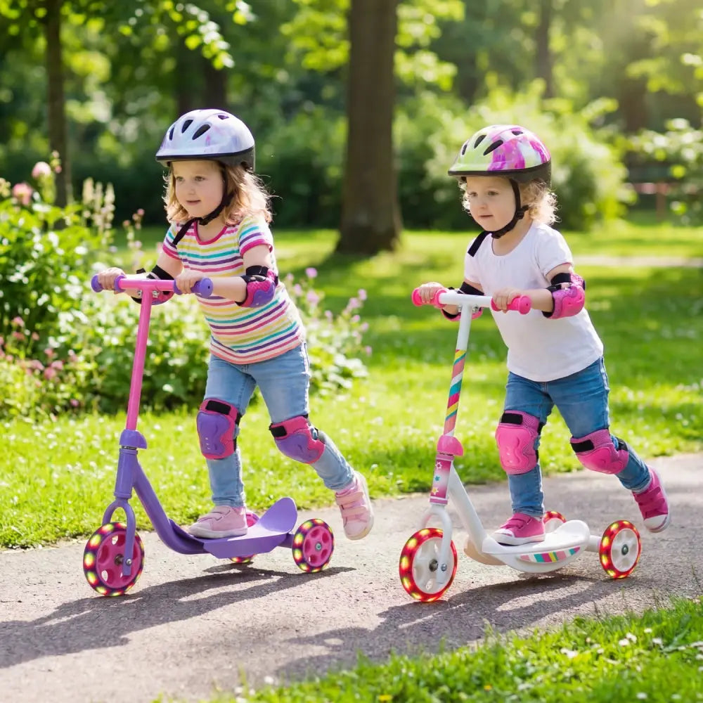 3 Wheels Scooter for Kids Age 2+ with LED Light-Up Wheels and Wide Anti-Slip Deck-Purple - Purple - Scooters