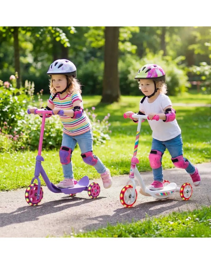 3 Wheels Scooter for Kids Age 2+ with LED Light-Up Wheels and Wide Anti-Slip Deck-Purple - Purple - Scooters